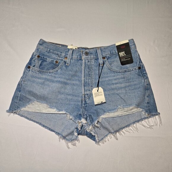 Levi's Premium 501 Shorts High Rise Distressed Ripped Womens 30 Button Fly NEW - Picture 1 of 9